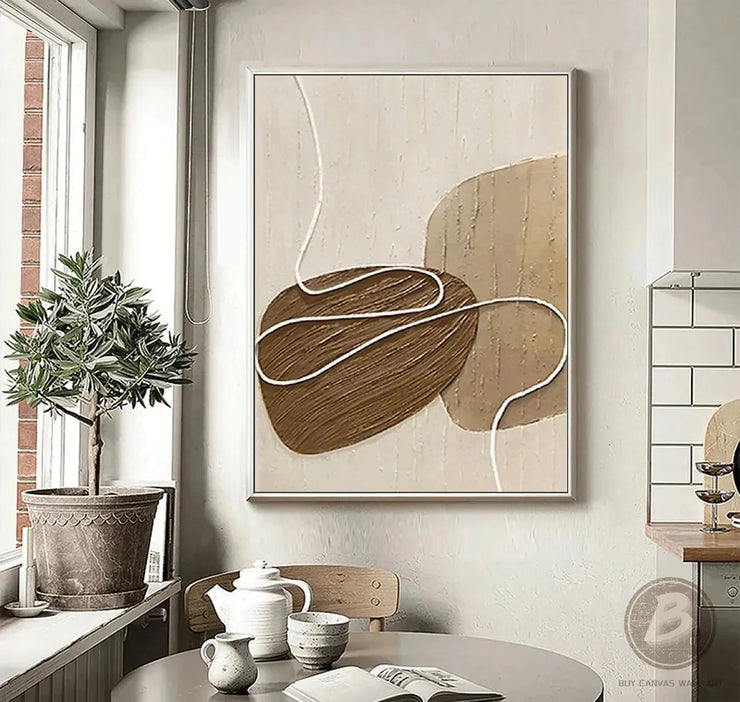 Beige, Brown, Abstract Oil Painting on Canvas