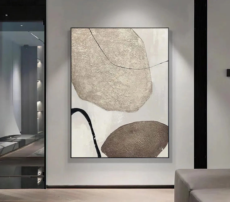 Beige, Brown, Abstract Oil Painting on Canvas