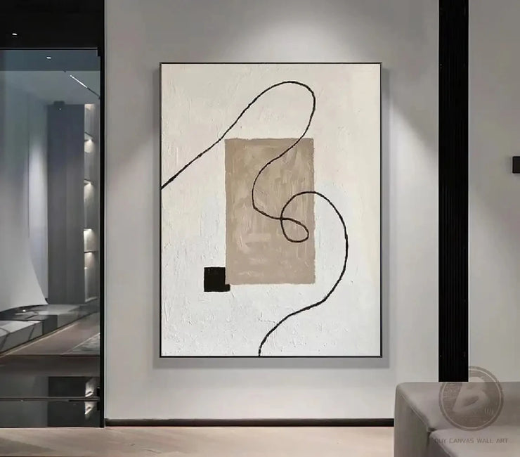 Beige, Brown, Abstract Oil Painting on Canvas