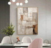Beige, Brown, Abstract Oil Painting on Canvas