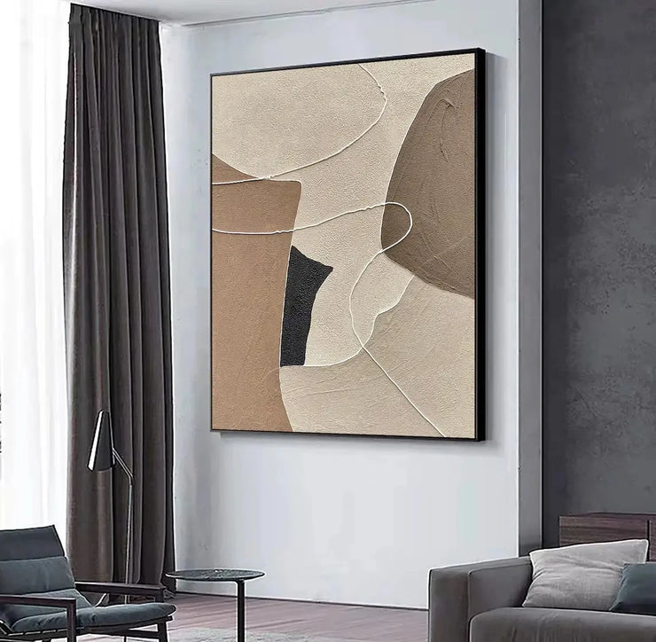 Beige, Brown, Abstract Oil Painting on Canvas