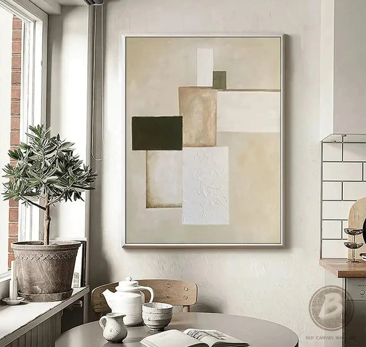 Beige, Brown, Abstract Oil Painting on Canvas