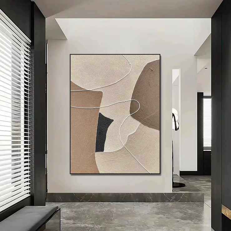 Beige, Brown, Abstract Oil Painting on Canvas
