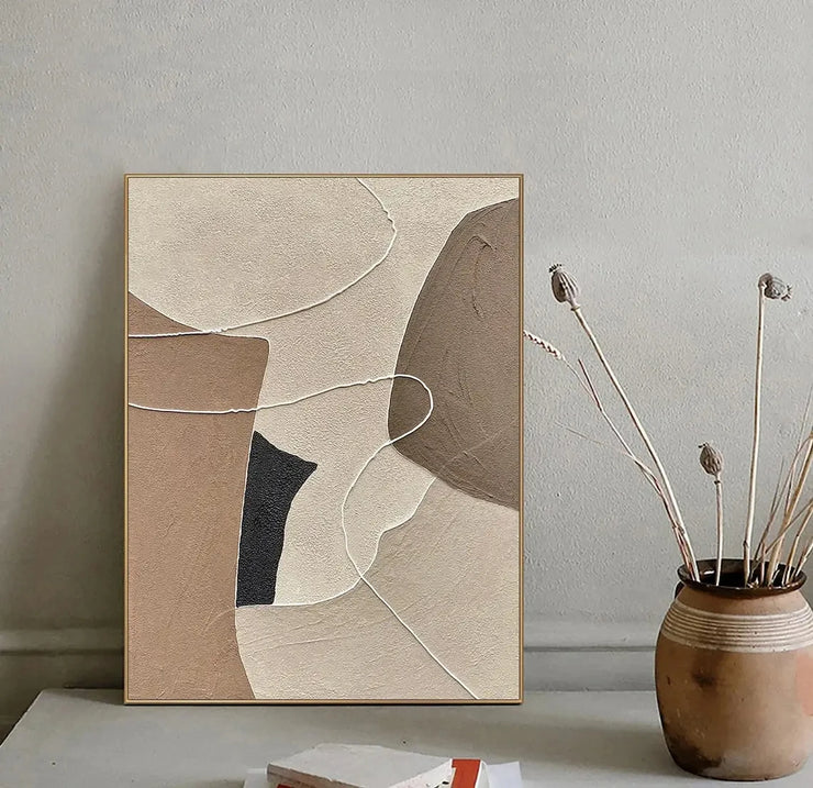Beige, Brown, Abstract Oil Painting on Canvas