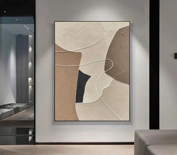 Beige, Brown, Abstract Oil Painting on Canvas