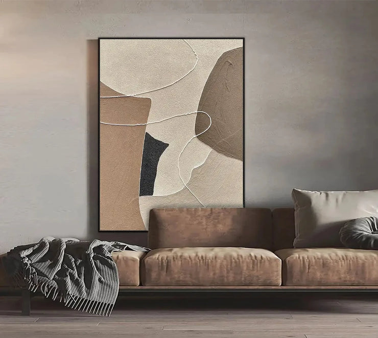 Beige, Brown, Abstract Oil Painting on Canvas
